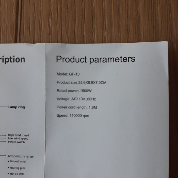 New Hair Dryer 110000 RPM High-Speed Ionic Blow Dryer 3 Temps and 2 Speeds - Picture 8 of 10